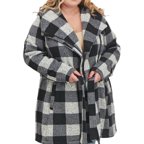 STEVE MADDEN Women Trench Coat Sz 3XL Buffalo Check Plaid Tie Waist Cozy Classic - Picture 1 of 12